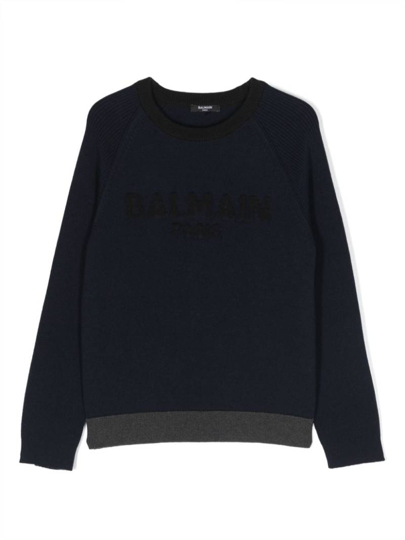 Balmain Kids logo-embossed crew-neck jumper - Blue von Balmain Kids