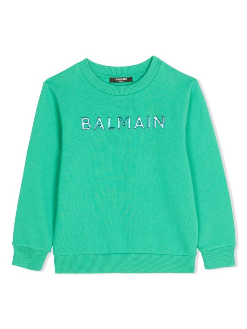 Balmain Kids logo-embossed long-sleeve cotton sweatshirt - Green von Balmain Kids