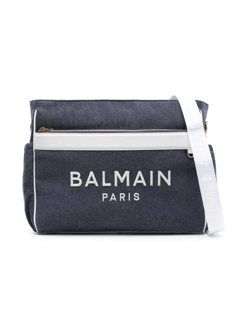 Balmain Kids logo-embroidered canvas changing bag - Blue von Balmain Kids