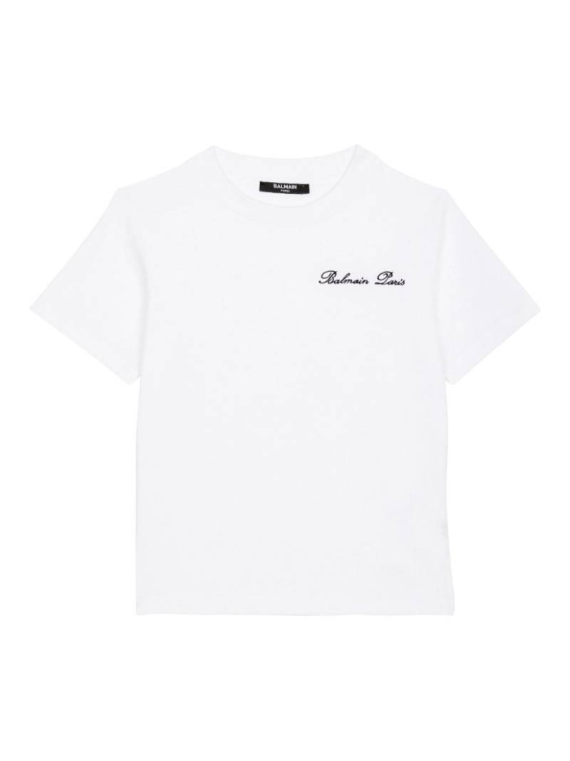 Balmain Kids logo-embroidered cotton T-shirt - White von Balmain Kids