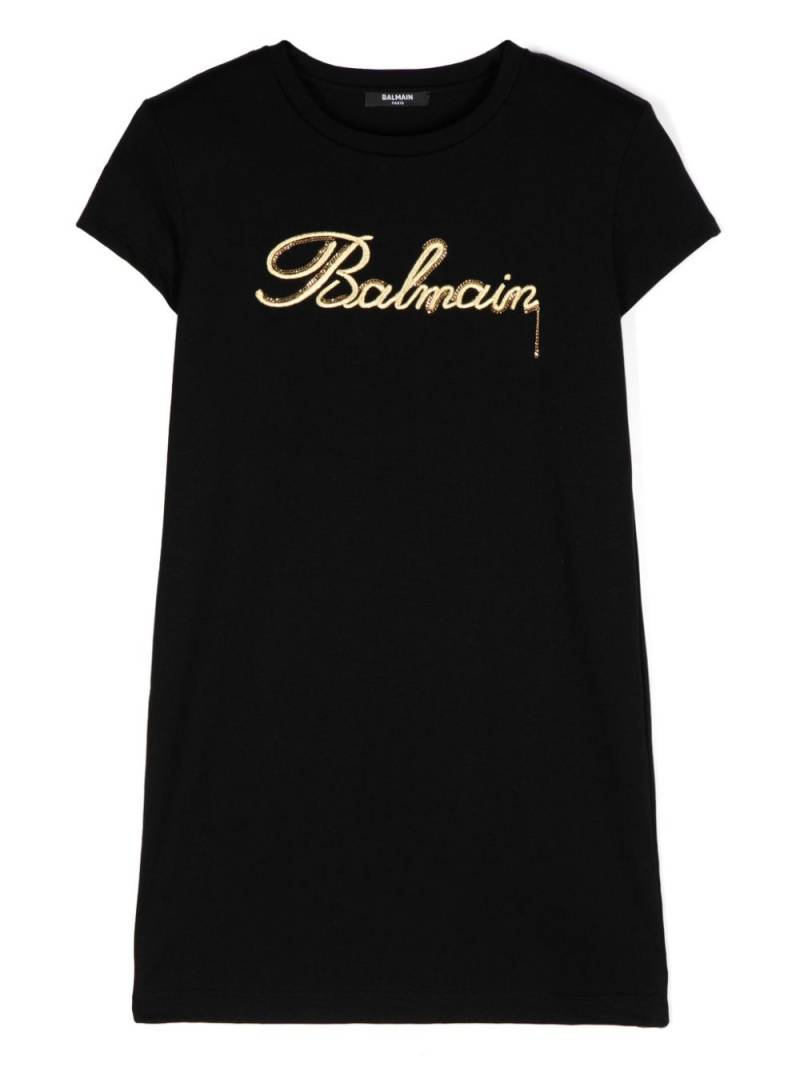 Balmain Kids logo-embroidered cotton dress - Black von Balmain Kids