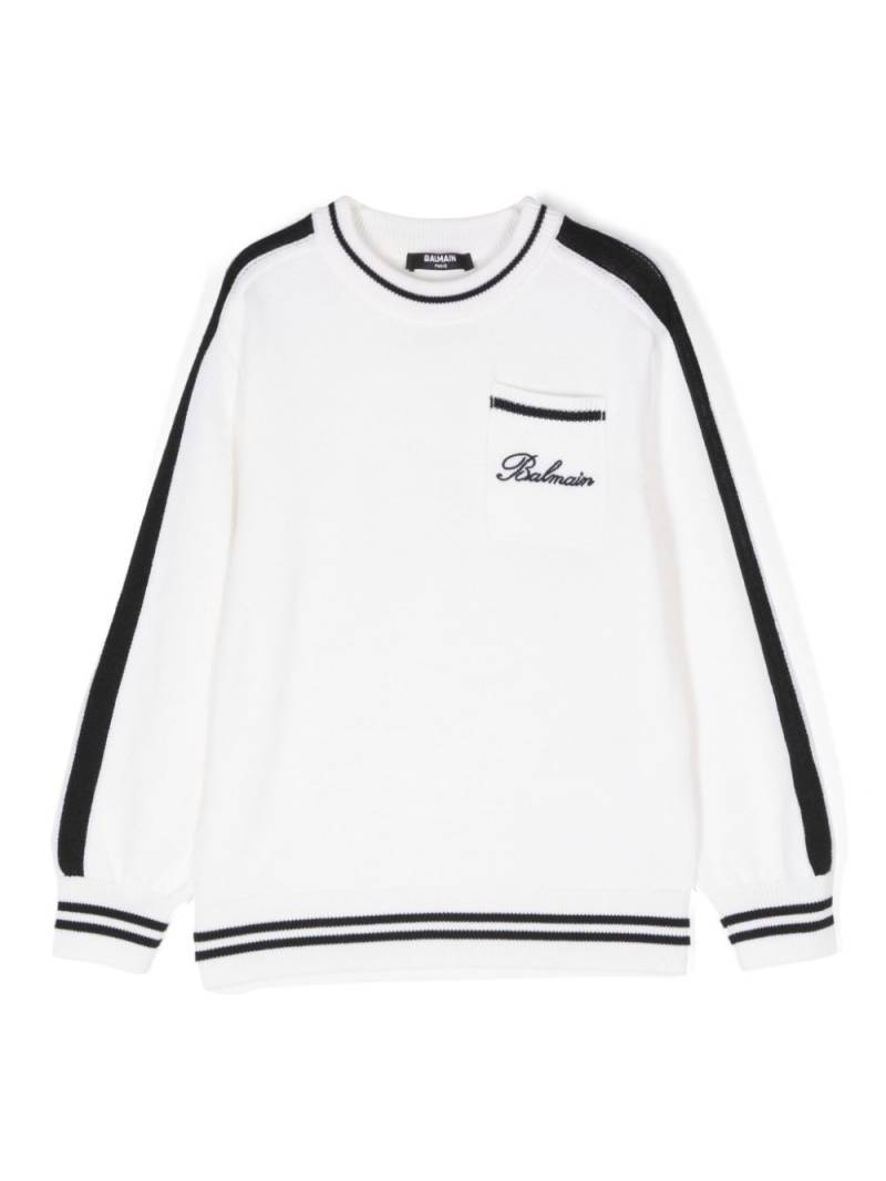 Balmain Kids logo-embroidered jumper - White von Balmain Kids