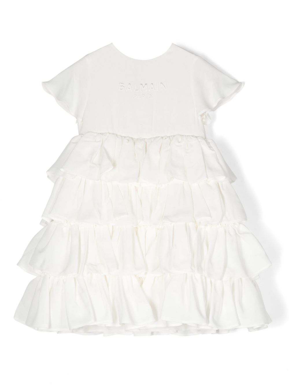 Balmain Kids logo-embroidered ruffled dress set - White von Balmain Kids