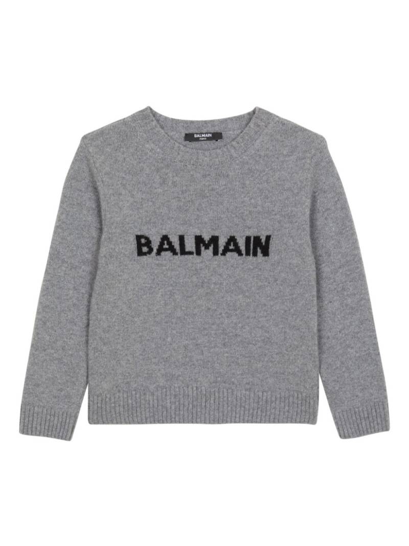 Balmain Kids logo-intarsia jumper - Grey von Balmain Kids