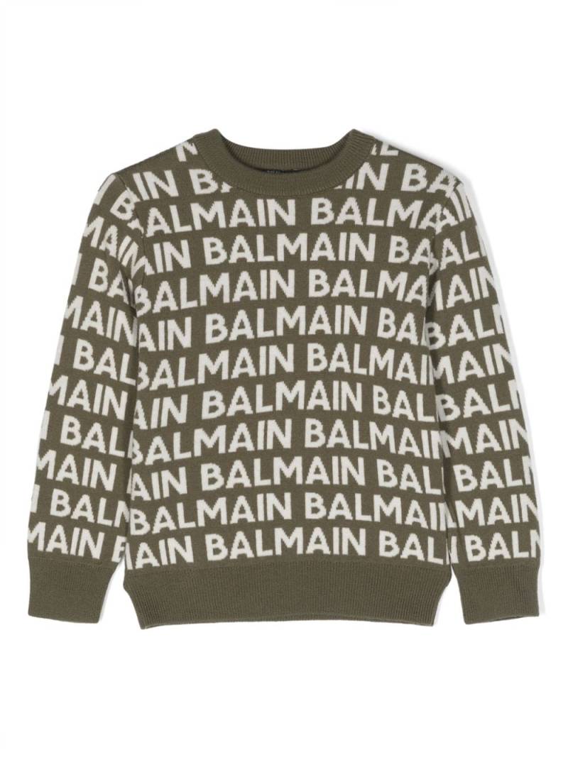 Balmain Kids logo-intarsia knitted jumper - Green von Balmain Kids