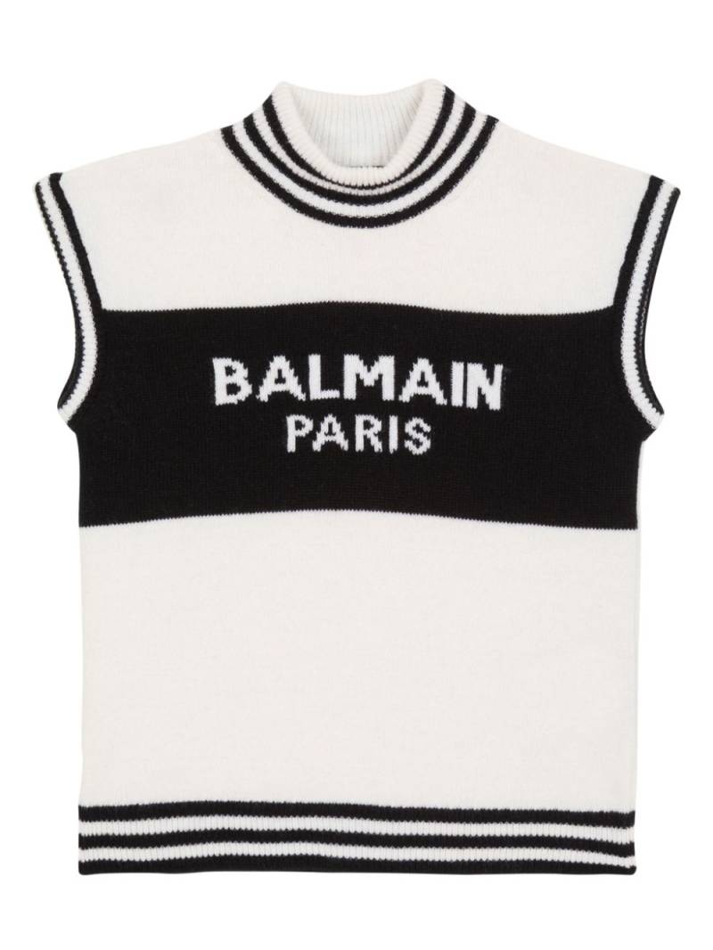 Balmain Kids logo-intarsia knitted top - White von Balmain Kids