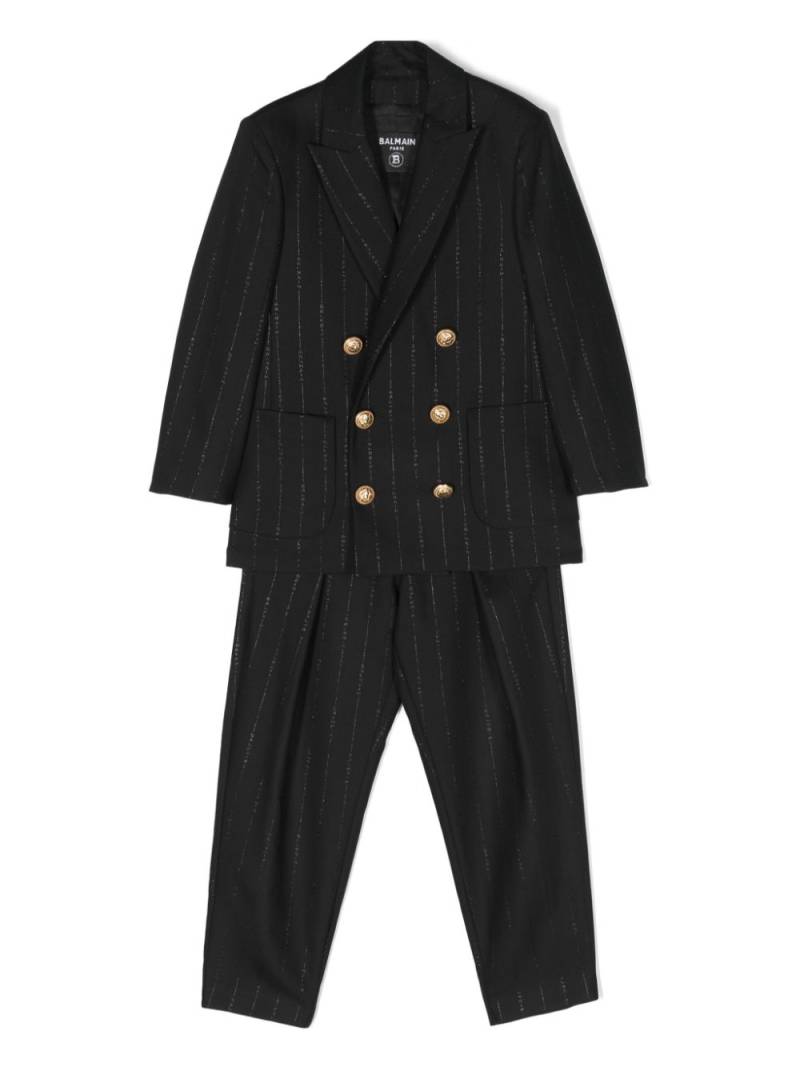 Balmain Kids logo-jacquard double-breasted suit - Black von Balmain Kids