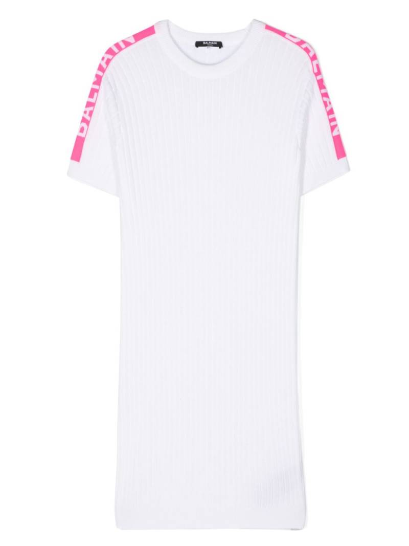 Balmain Kids logo-jacquard mini dress - White von Balmain Kids