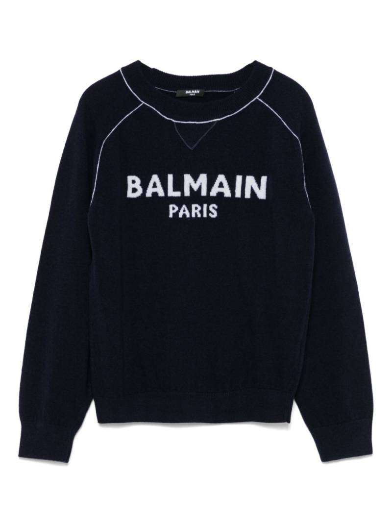 Balmain Kids logo-jacquard sweater - Blue von Balmain Kids