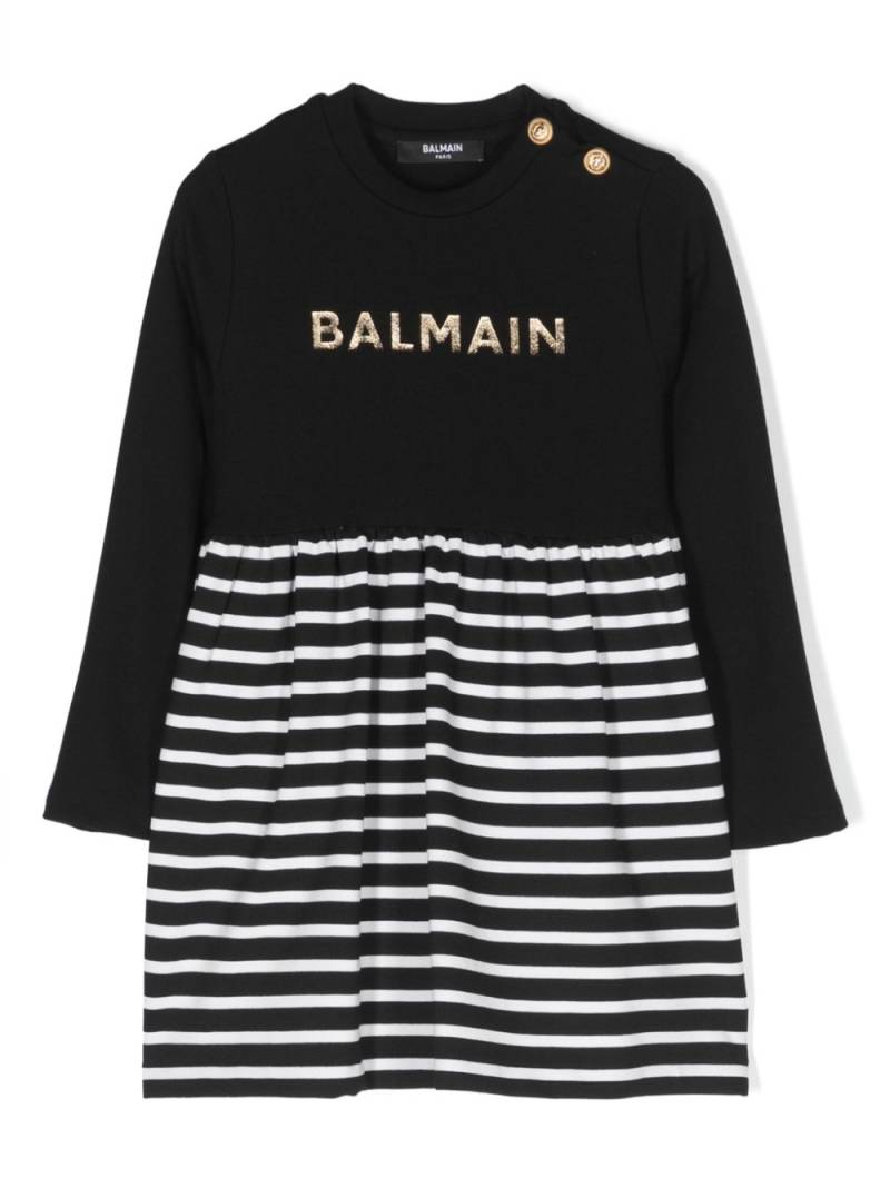 Balmain Kids logo-lettering long-sleeve dress - Black von Balmain Kids