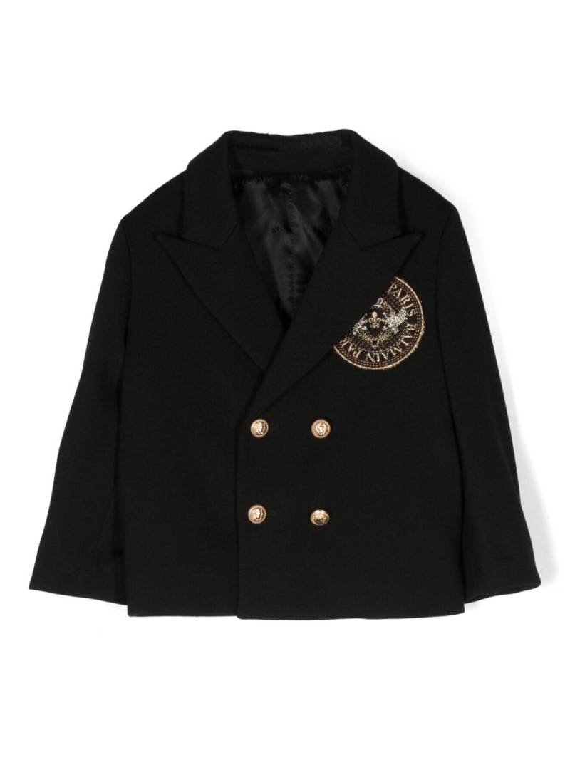 Balmain Kids logo-patch double-breasted blazer - Black von Balmain Kids