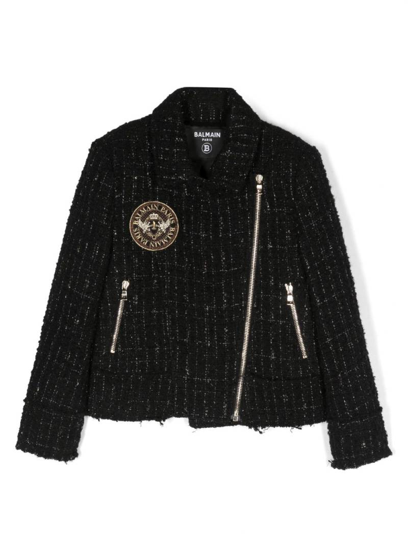 Balmain Kids logo-patch tweed jacket - Black von Balmain Kids