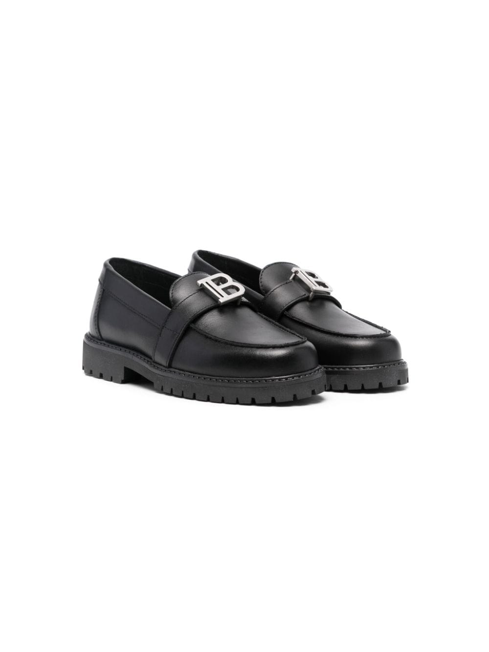 Balmain Kids logo-plaque leather loafers - Black von Balmain Kids