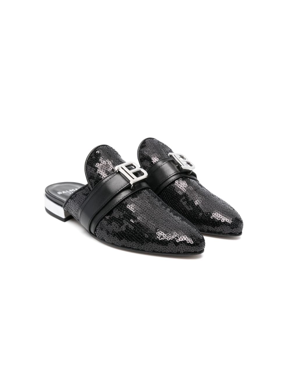 Balmain Kids logo-embellished sequinned mules - Black von Balmain Kids