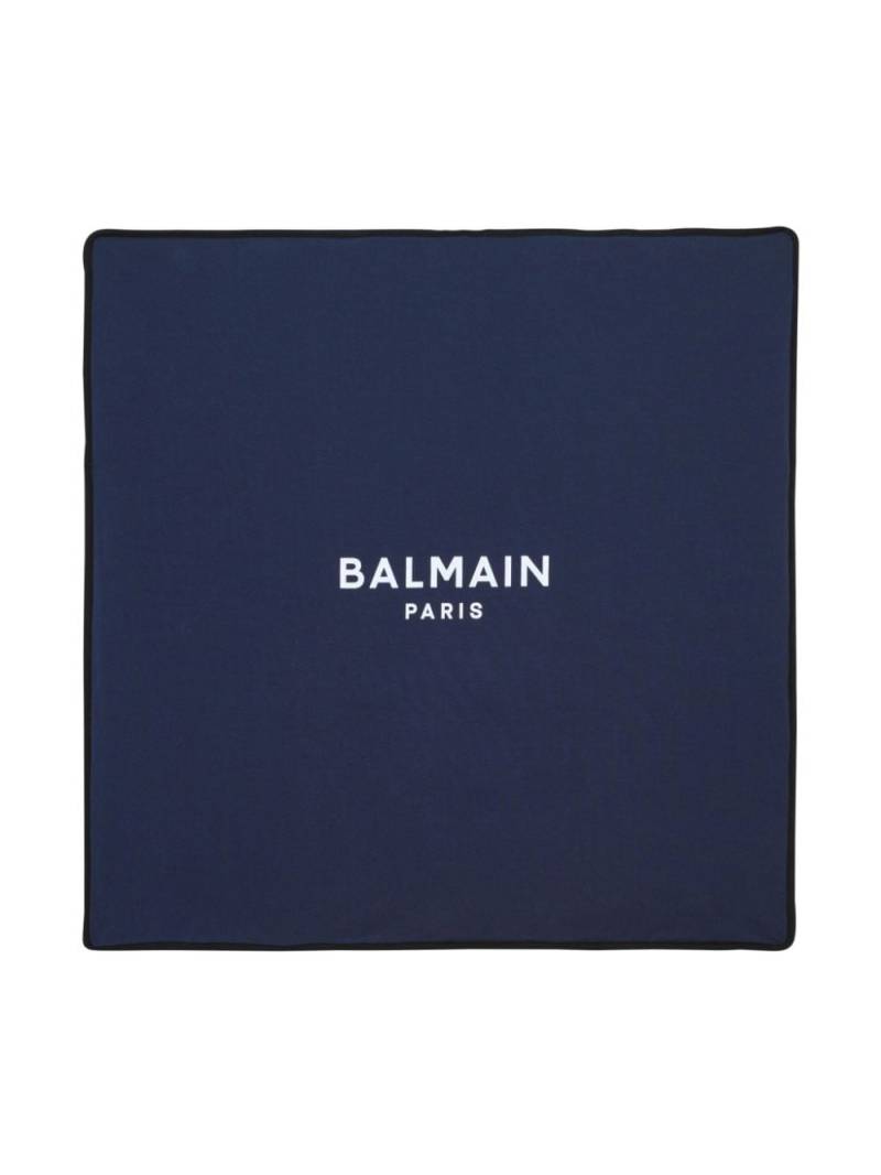 Balmain Kids logo-print cotton blanket - Blue von Balmain Kids