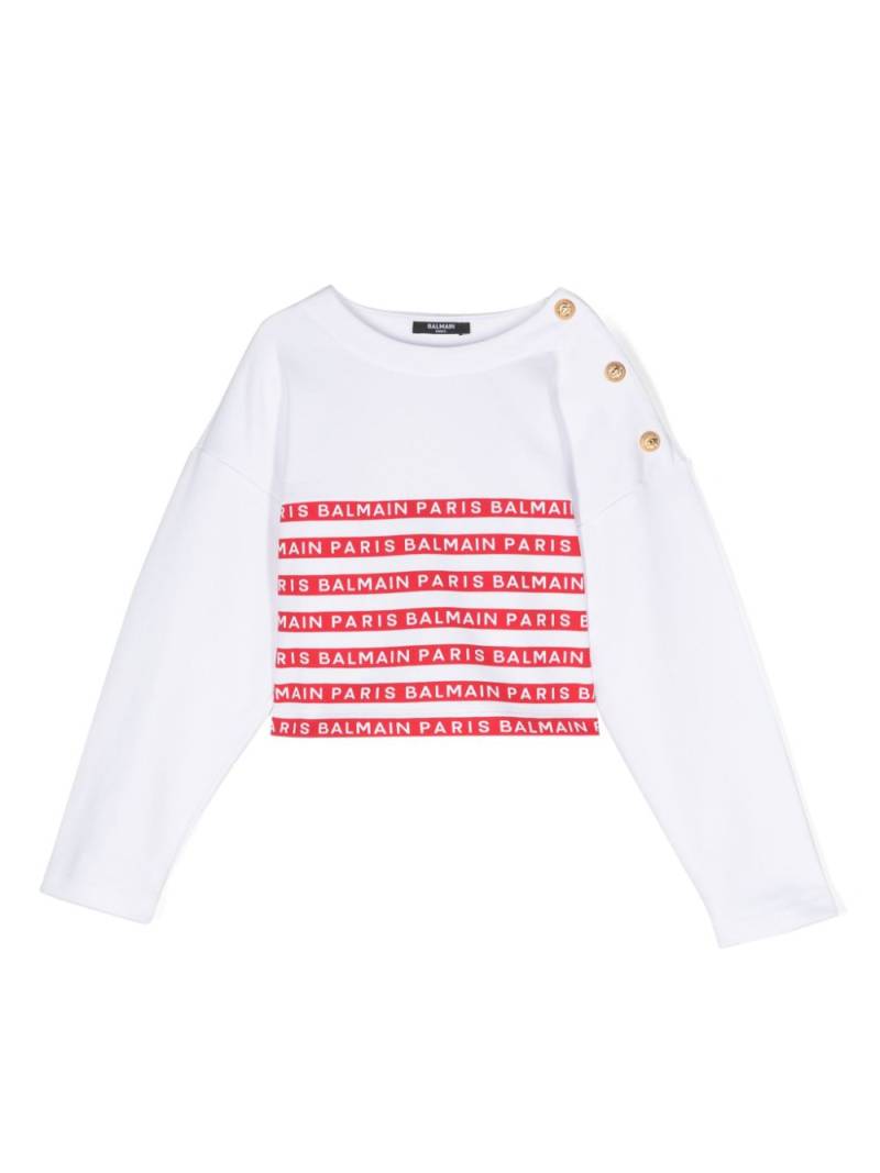 Balmain Kids logo-print cotton jumper - White von Balmain Kids