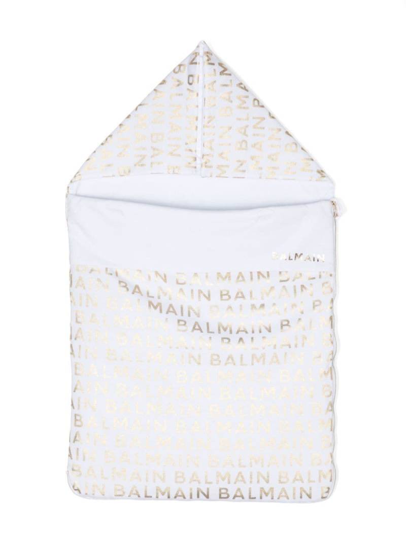 Balmain Kids logo-print cotton sleeping bag - White von Balmain Kids