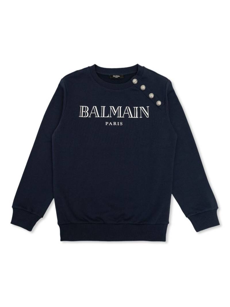 Balmain Kids logo-print cotton sweatshirt - Blue von Balmain Kids