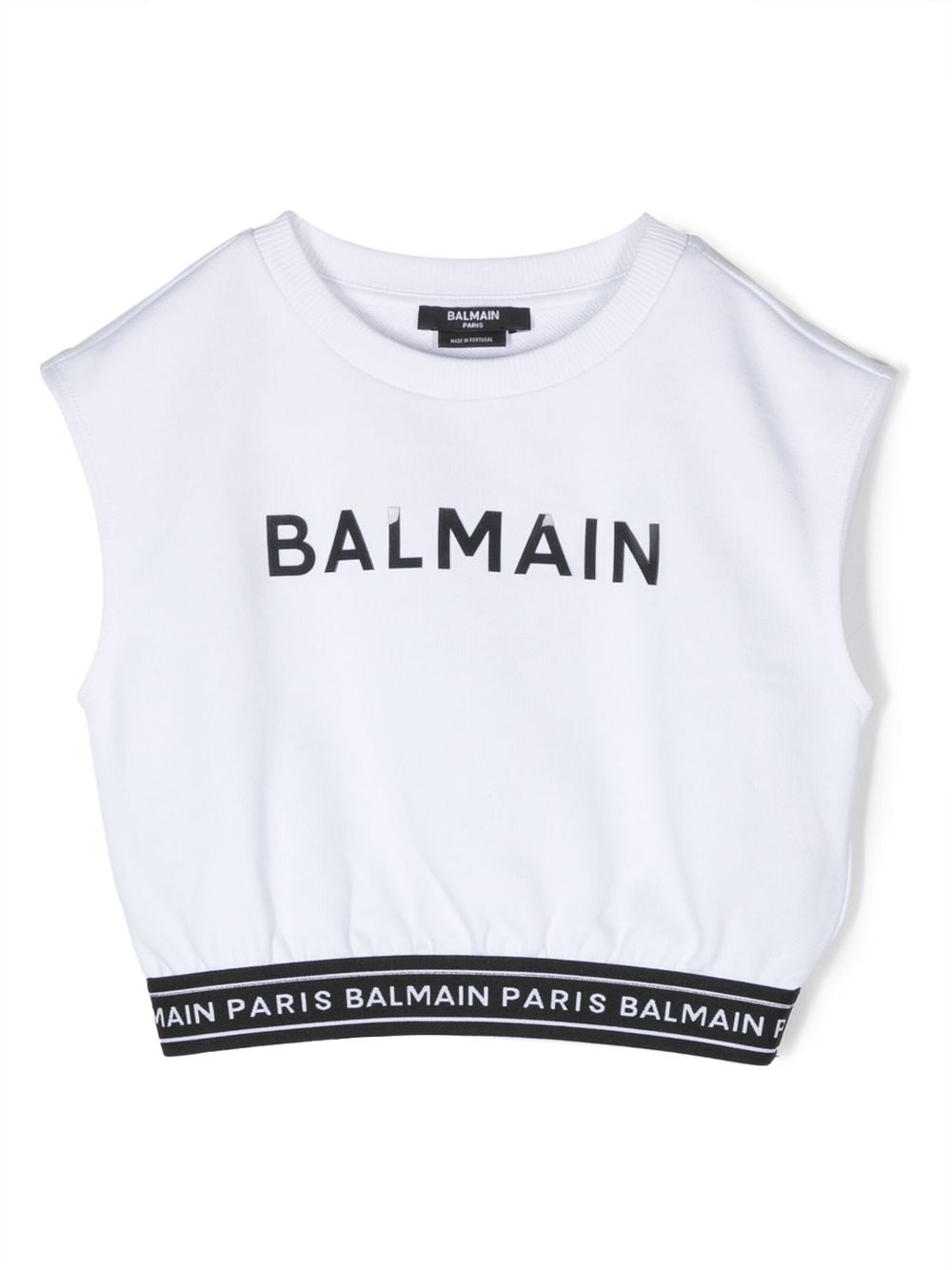 Balmain Kids logo-print cotton top - White von Balmain Kids