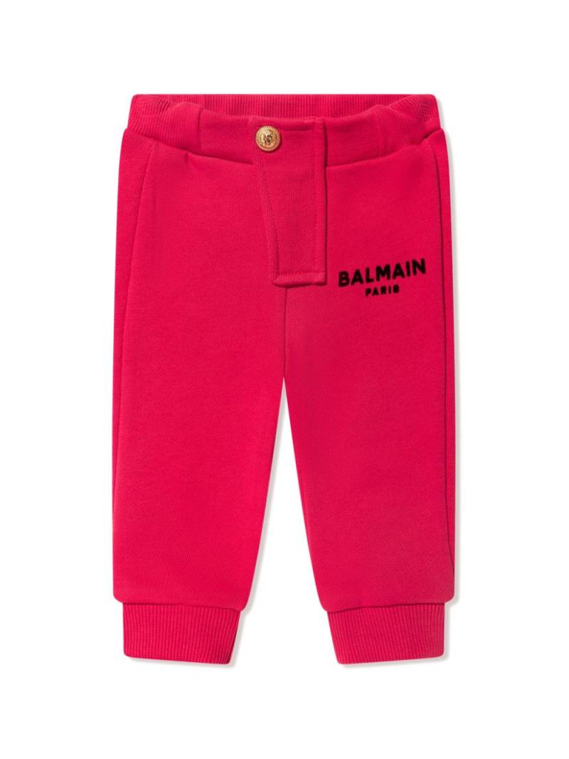 Balmain Kids logo-print cotton tracksuit bottoms - Red von Balmain Kids