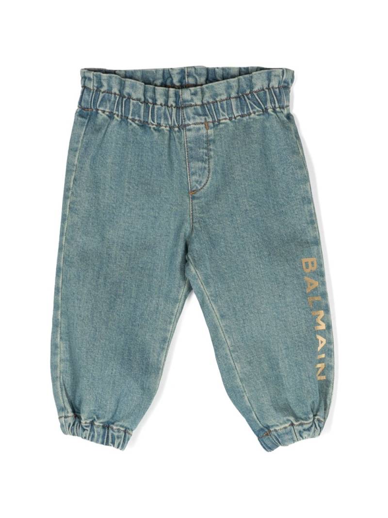 Balmain Kids logo-print elasticated tapered jeans - Blue von Balmain Kids