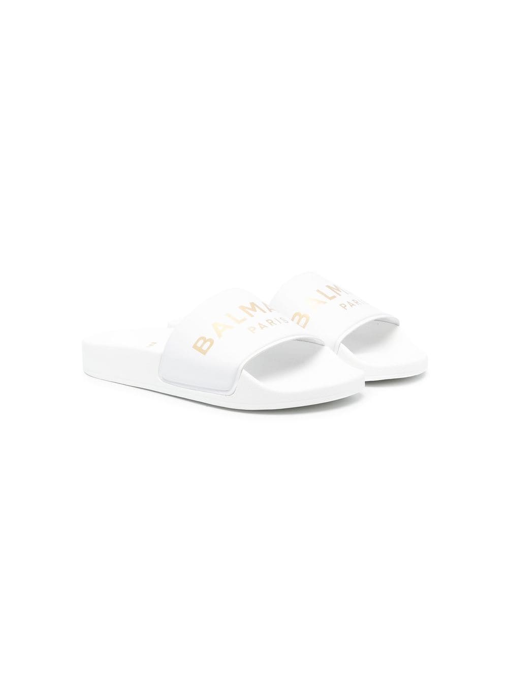 Balmain Kids logo-print flat slides - White von Balmain Kids