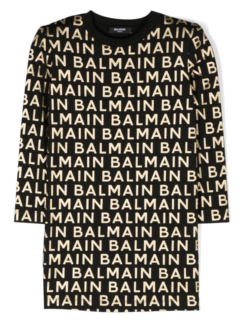 Balmain Kids logo-print long-sleeve cotton dress - Black von Balmain Kids