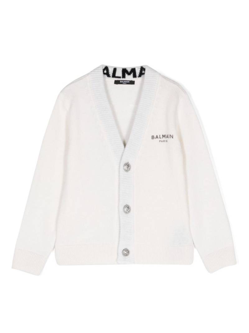 Balmain Kids logo-print wool-blend cardigan - White von Balmain Kids