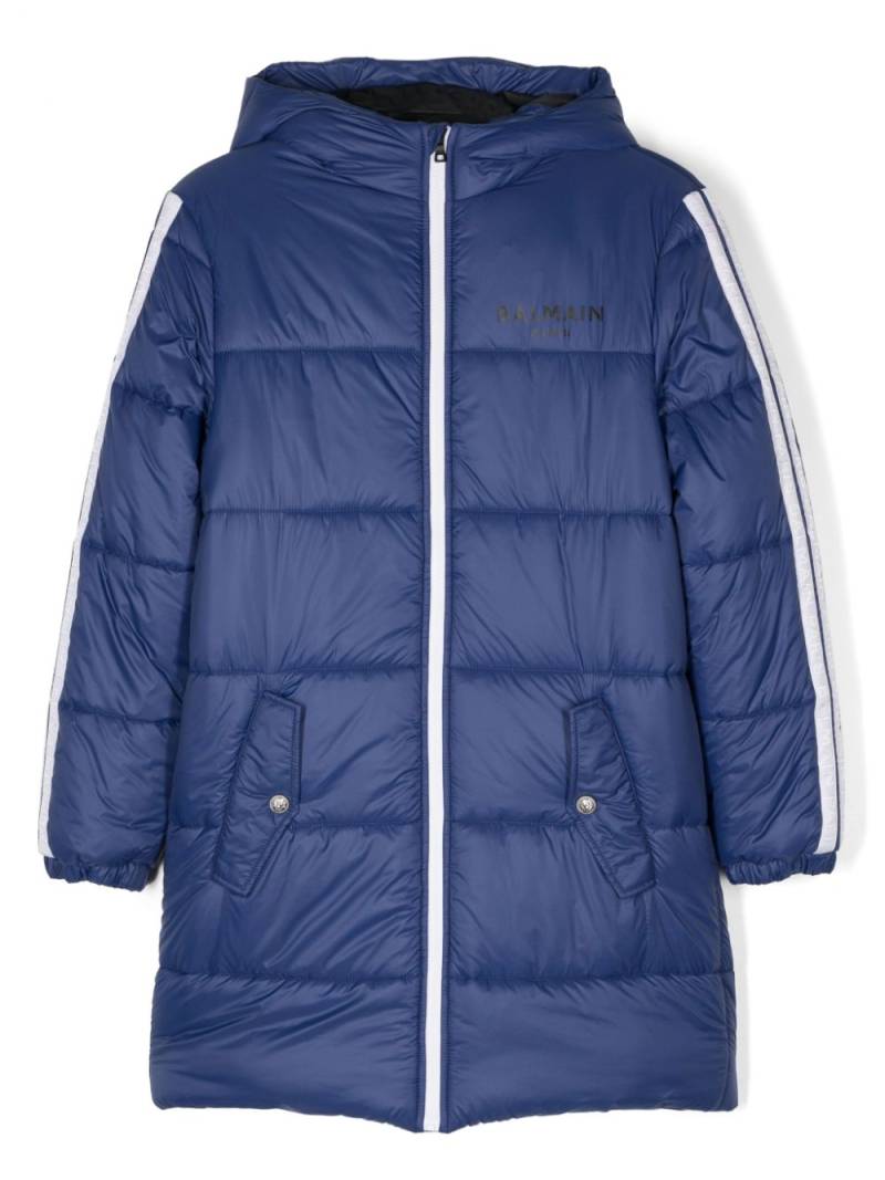 Balmain Kids logo-tape coat - Blue von Balmain Kids