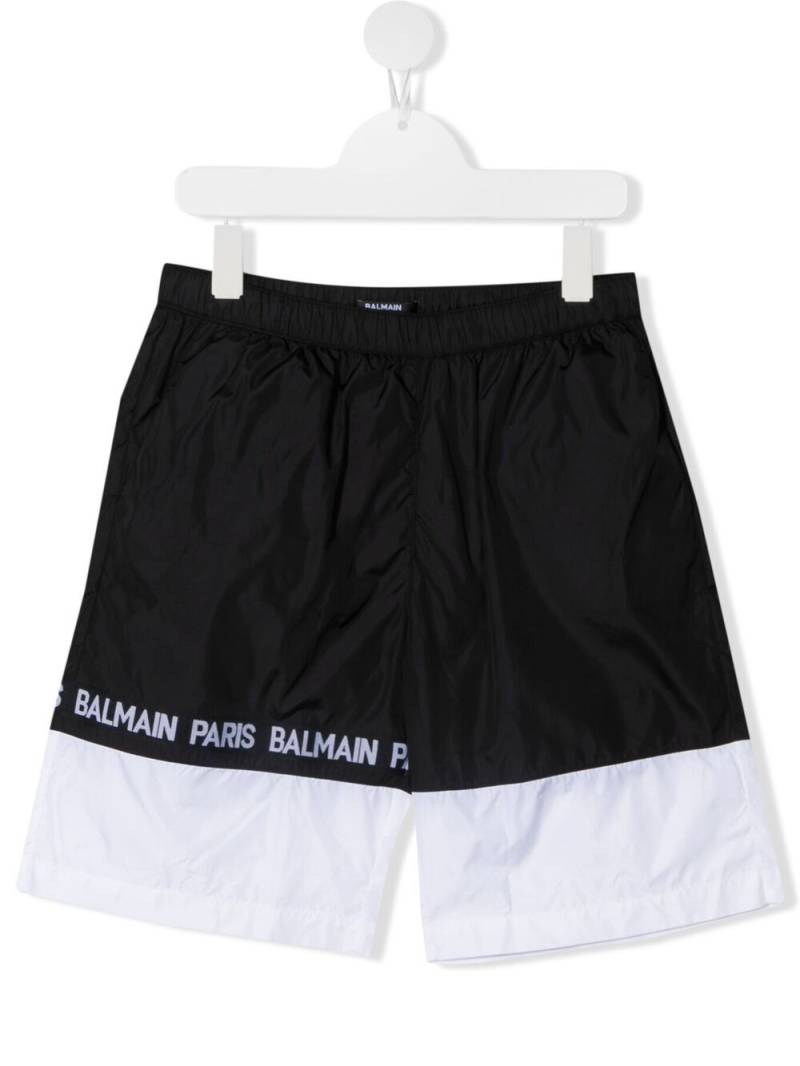 Balmain Kids logo tape colour block swim shorts - Black von Balmain Kids