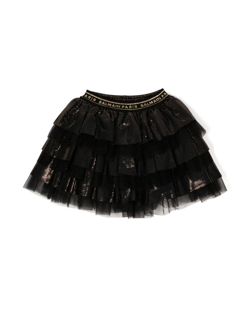 Balmain Kids logo-waistband tiered tutu skirt - Black von Balmain Kids