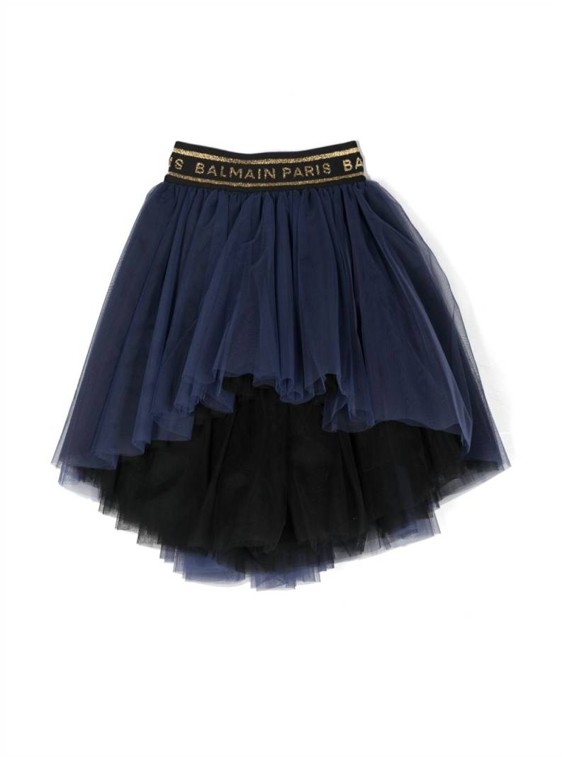 Balmain Kids logo-waistband tulle tutu - Blue von Balmain Kids