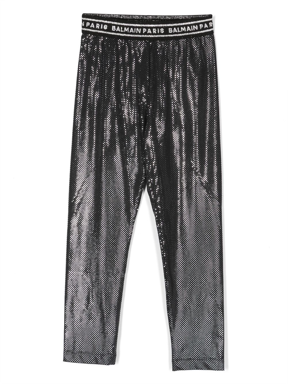 Balmain Kids metallic-effect logo-waistband leggings - Black von Balmain Kids