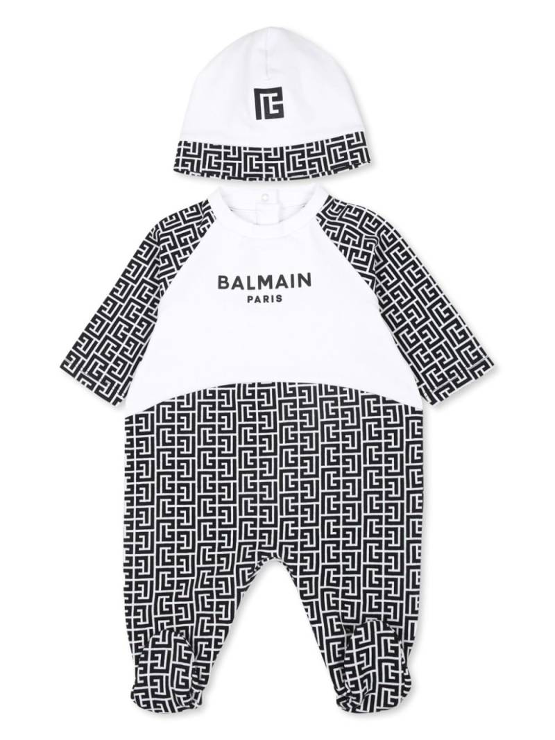 Balmain Kids monogram-pattern cotton-blend babygrow set - Black von Balmain Kids