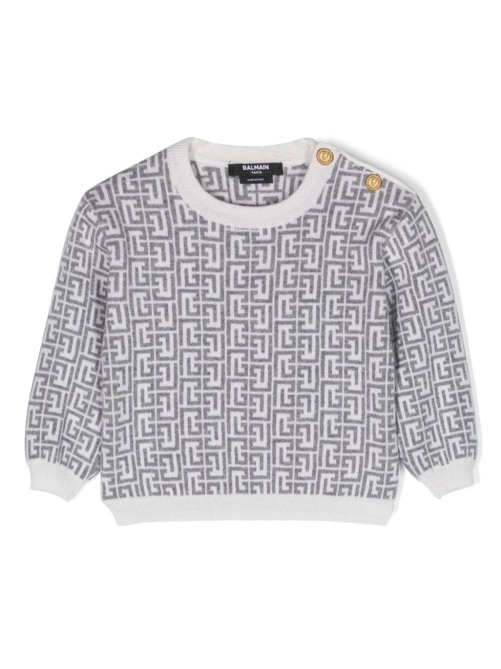 Balmain Kids monogram-pattern wool-blend jumper - Grey von Balmain Kids