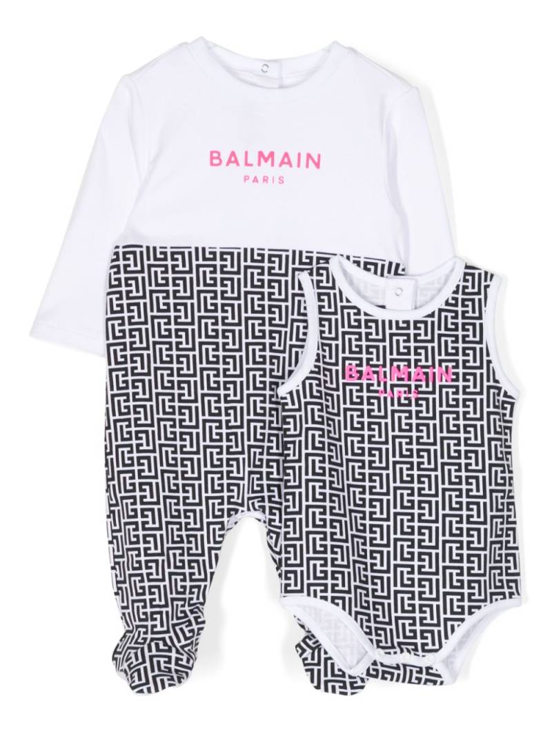 Balmain Kids monogram-print cotton pyjamas and body set - Black von Balmain Kids