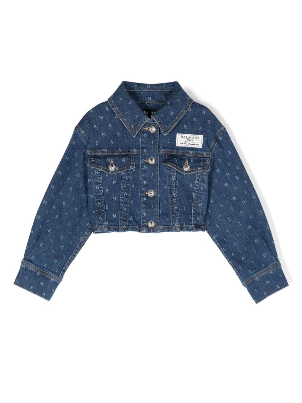 Balmain Kids monogram-print denim jacket - Blue von Balmain Kids