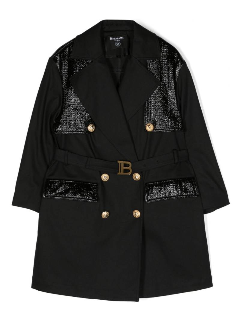 Balmain Kids patent-panels double-breasted coat - Black von Balmain Kids