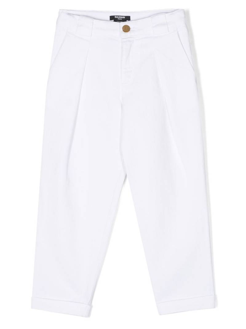 Balmain Kids pleat-detail straight-leg trousers - White von Balmain Kids