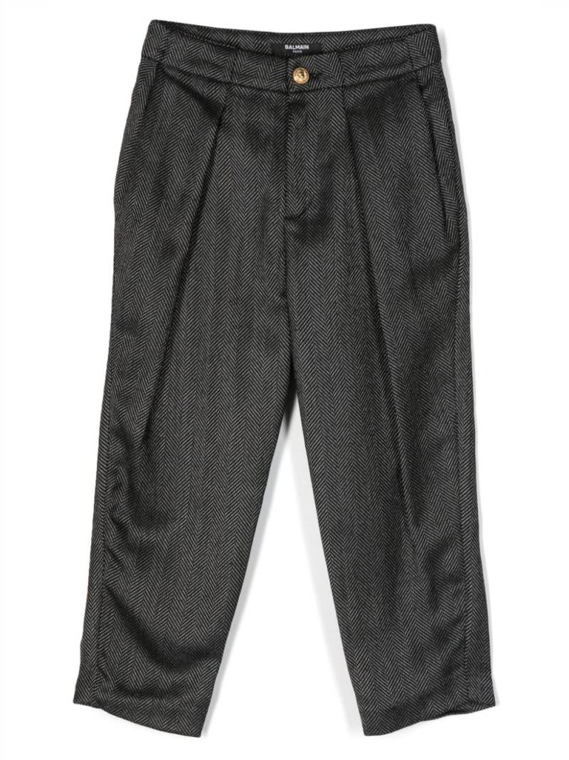 Balmain Kids pleated herringbone-pattern trousers - Black von Balmain Kids