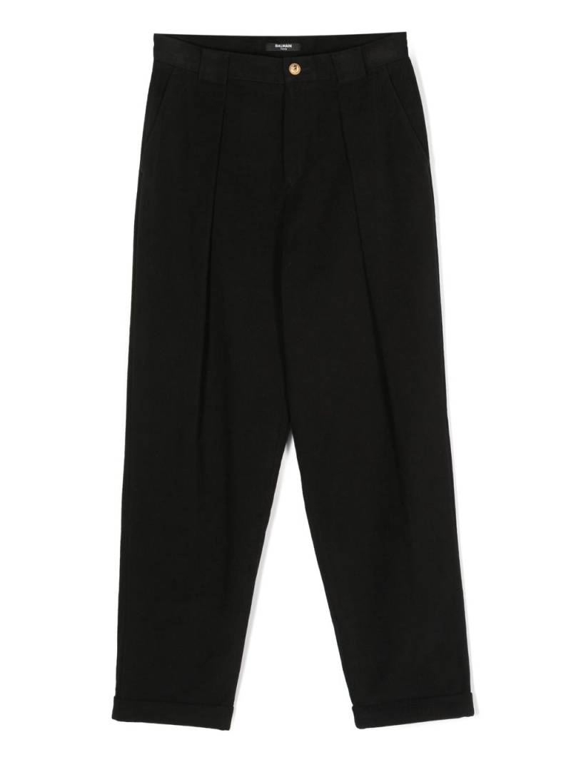 Balmain Kids pleated straight-leg cotton trousers - Black von Balmain Kids