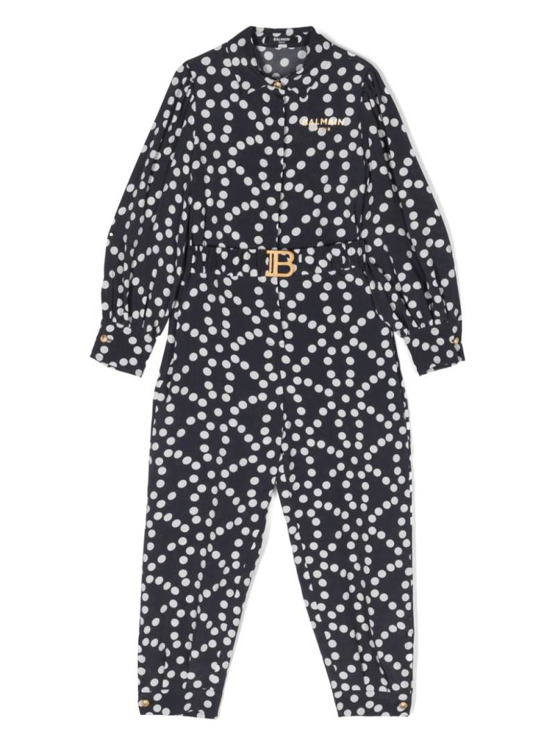 Balmain Kids polka-dot crepe jumpsuit - Blue von Balmain Kids