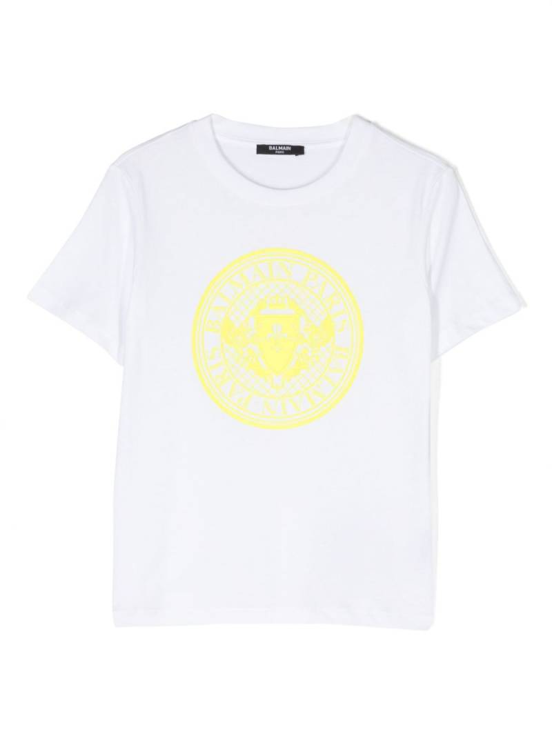 Balmain Kids rubberised-logo cotton T-shirt - White von Balmain Kids