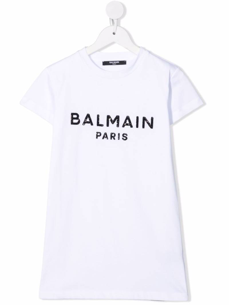 Balmain Kids sequin-logo embellished T-shirt dress - White von Balmain Kids