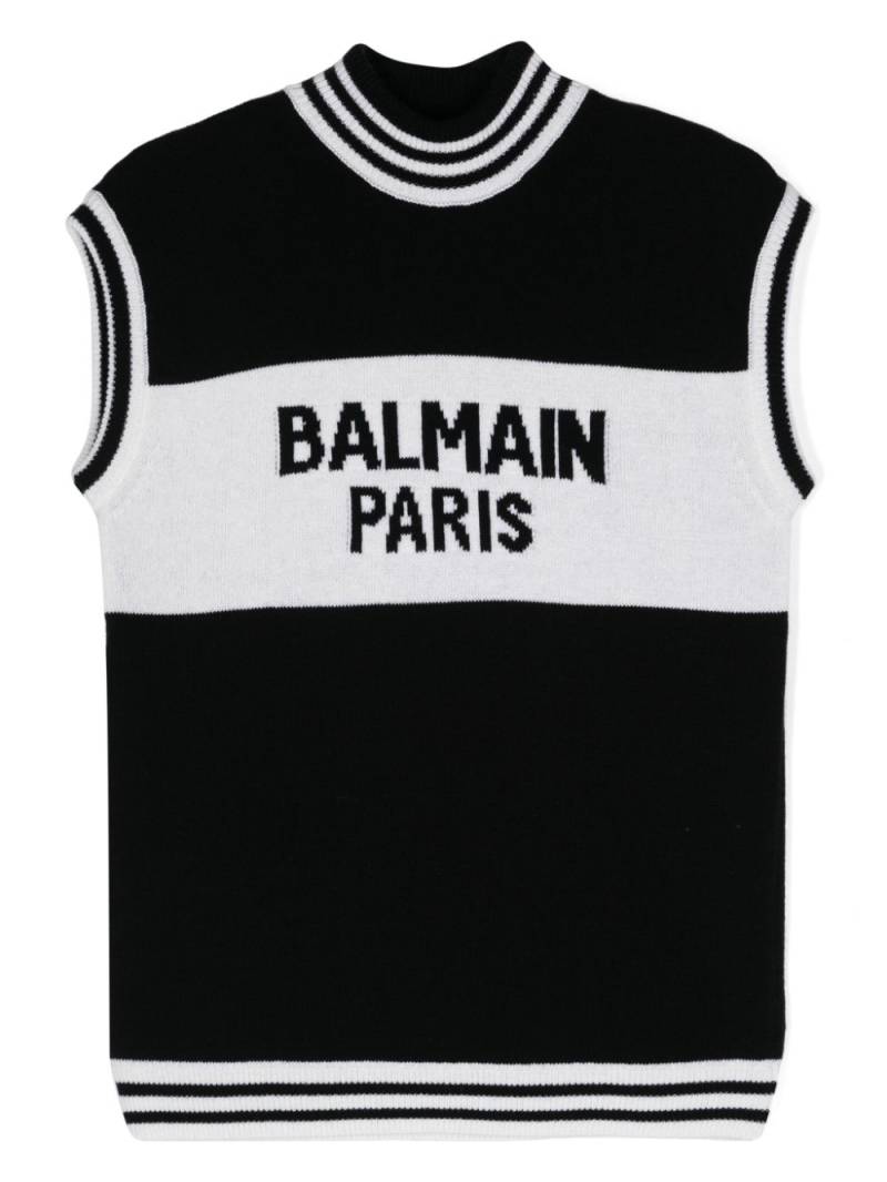 Balmain Kids logo-intarsia knitted top - Black von Balmain Kids