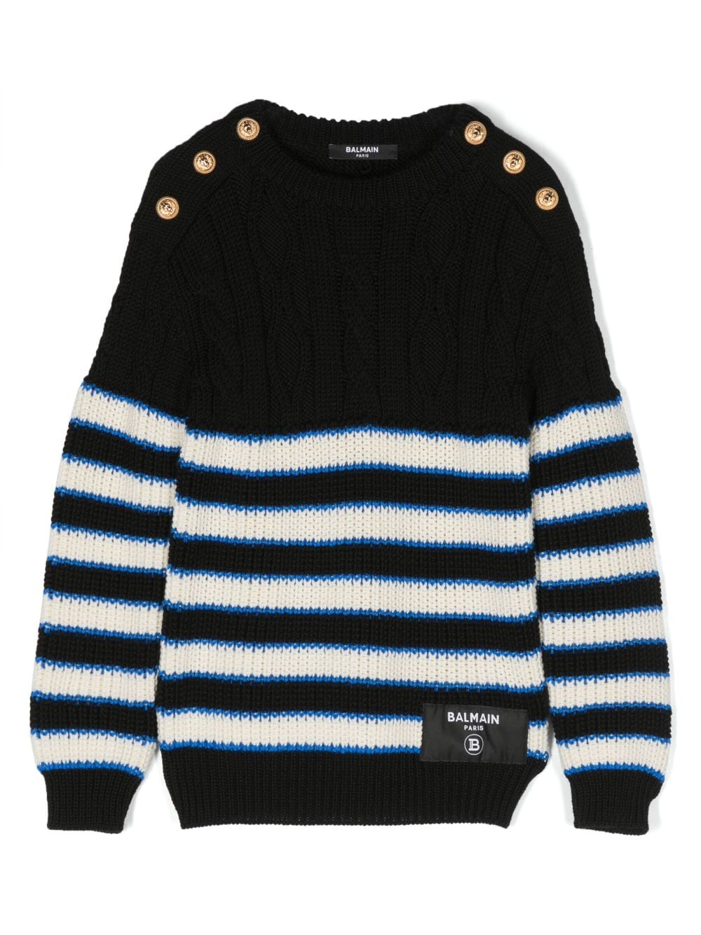 Balmain Kids striped cable-knit jumper - Black von Balmain Kids