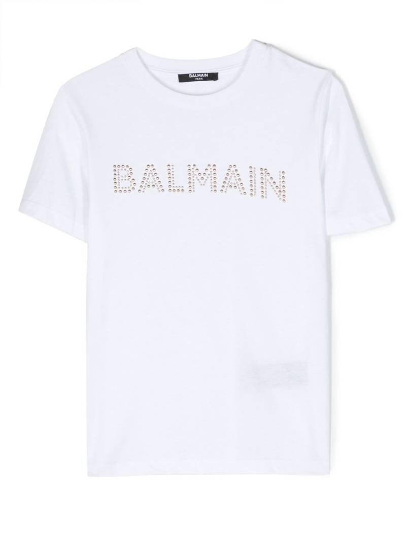 Balmain Kids stud-embellished logo cotton T-shirt - White von Balmain Kids