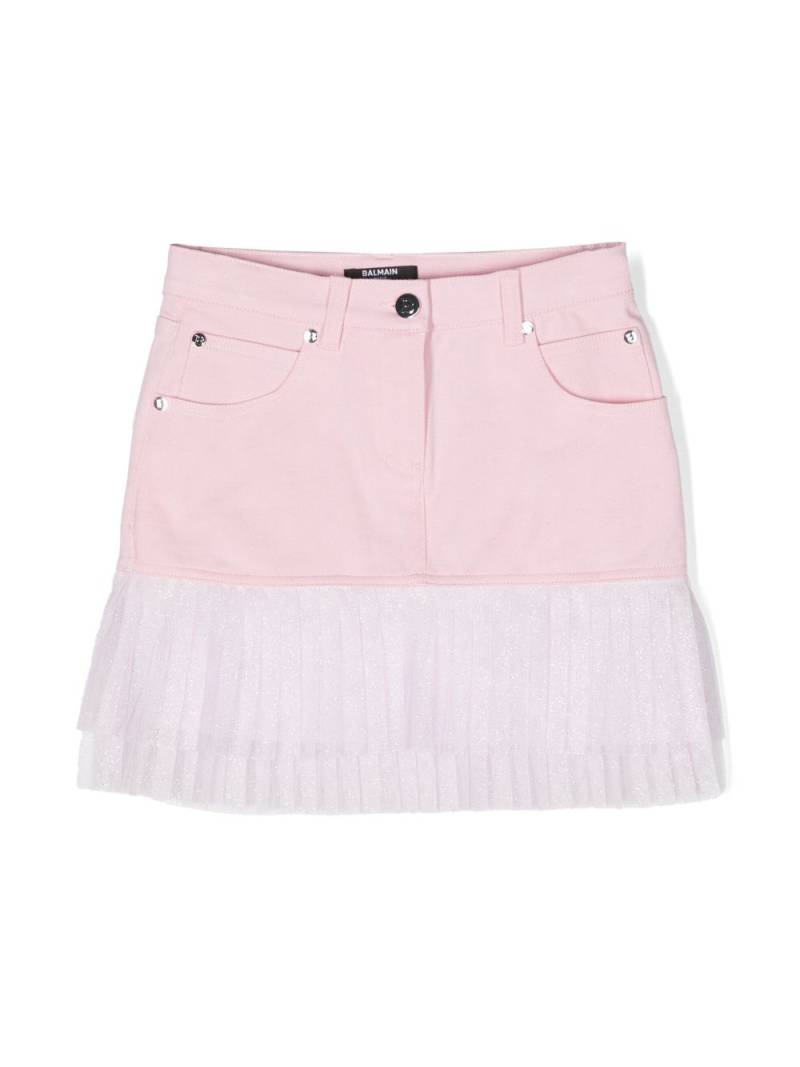 Balmain Kids tulle-panel stretch-cotton skirt - Pink von Balmain Kids