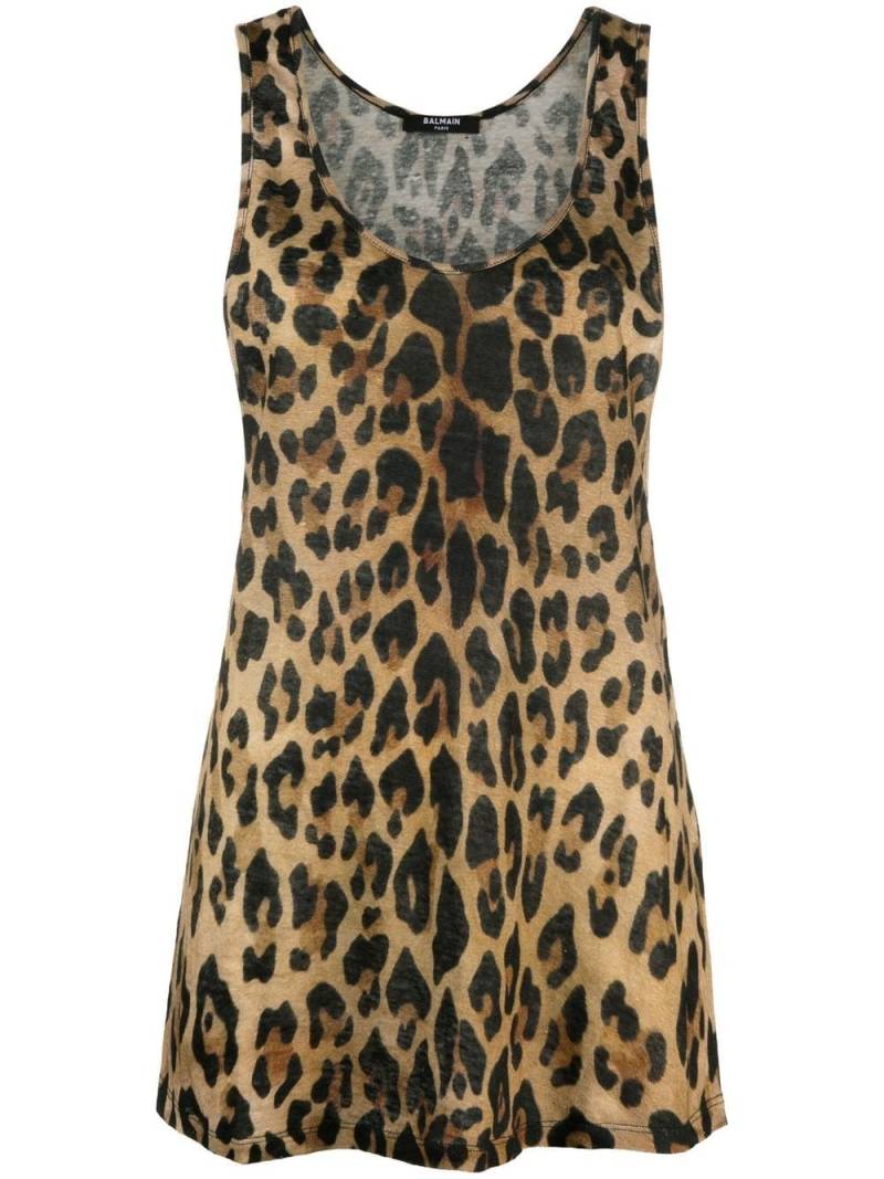 Balmain leopard-print linen tank top - Brown von Balmain