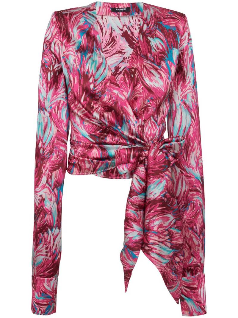 Balmain Feather-print silk blouse - Pink von Balmain